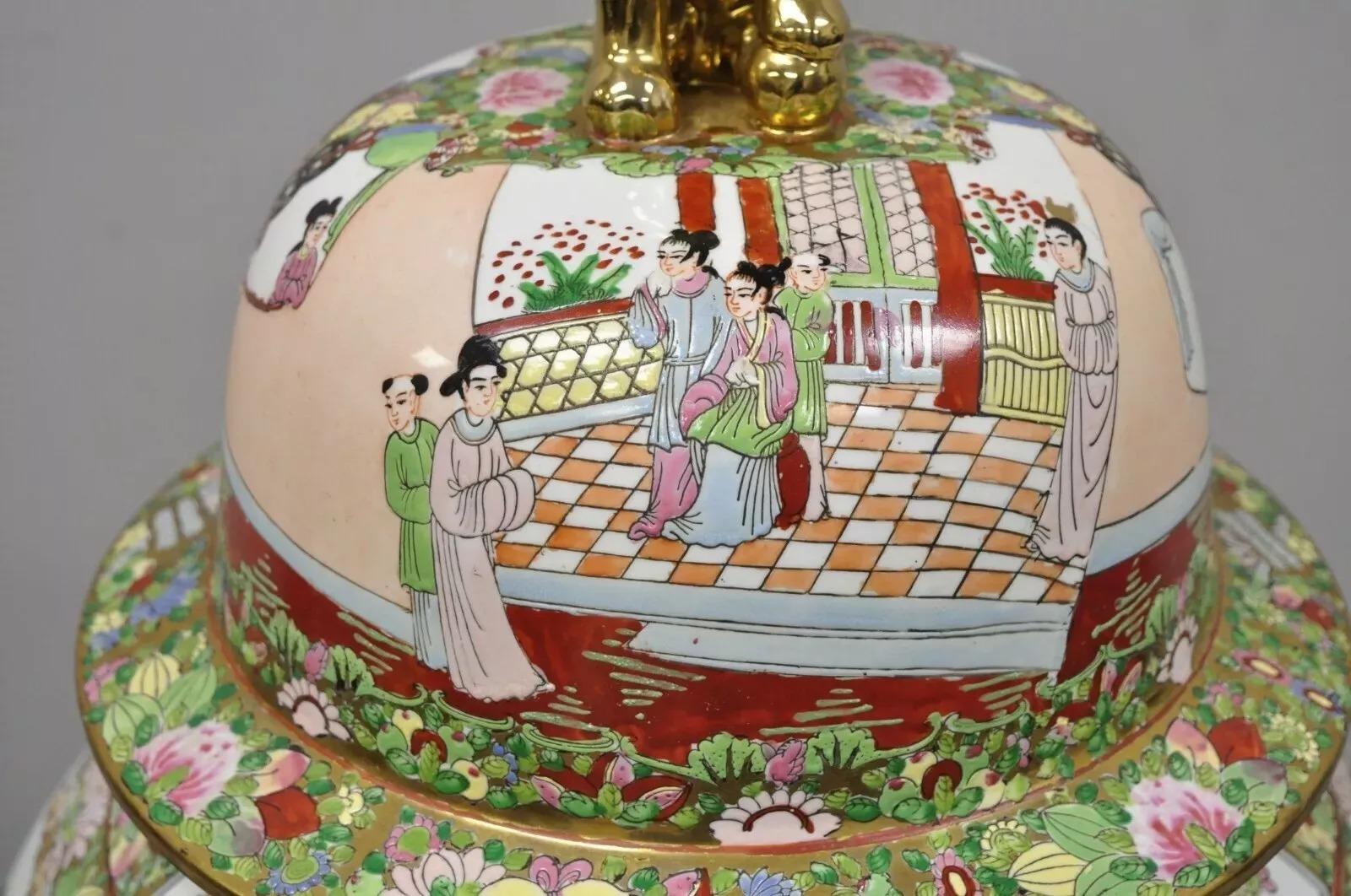 Chinesische Famille-Rose-Porzellanurne mit Deckel und 36