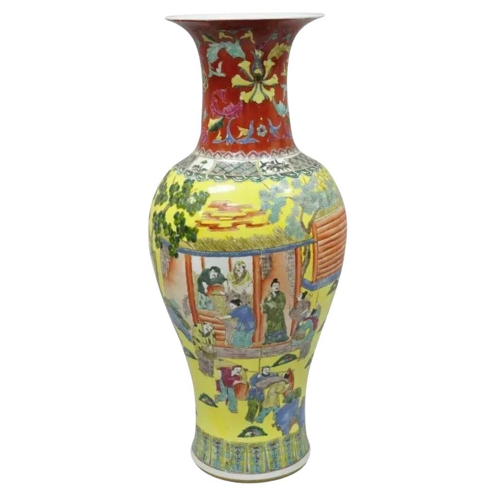 Chinesische Famille-Rosengelbe Vintage-Porzellan-Urnenvase 36" Tempelgefäßgefäßgefäß, Vintage