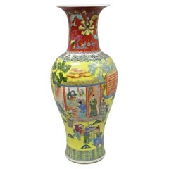 Chinesische Famille-Rosengelbe Vintage-Porzellan-Urnenvase 36" Tempelgefäßgefäßgefäß, Vintage