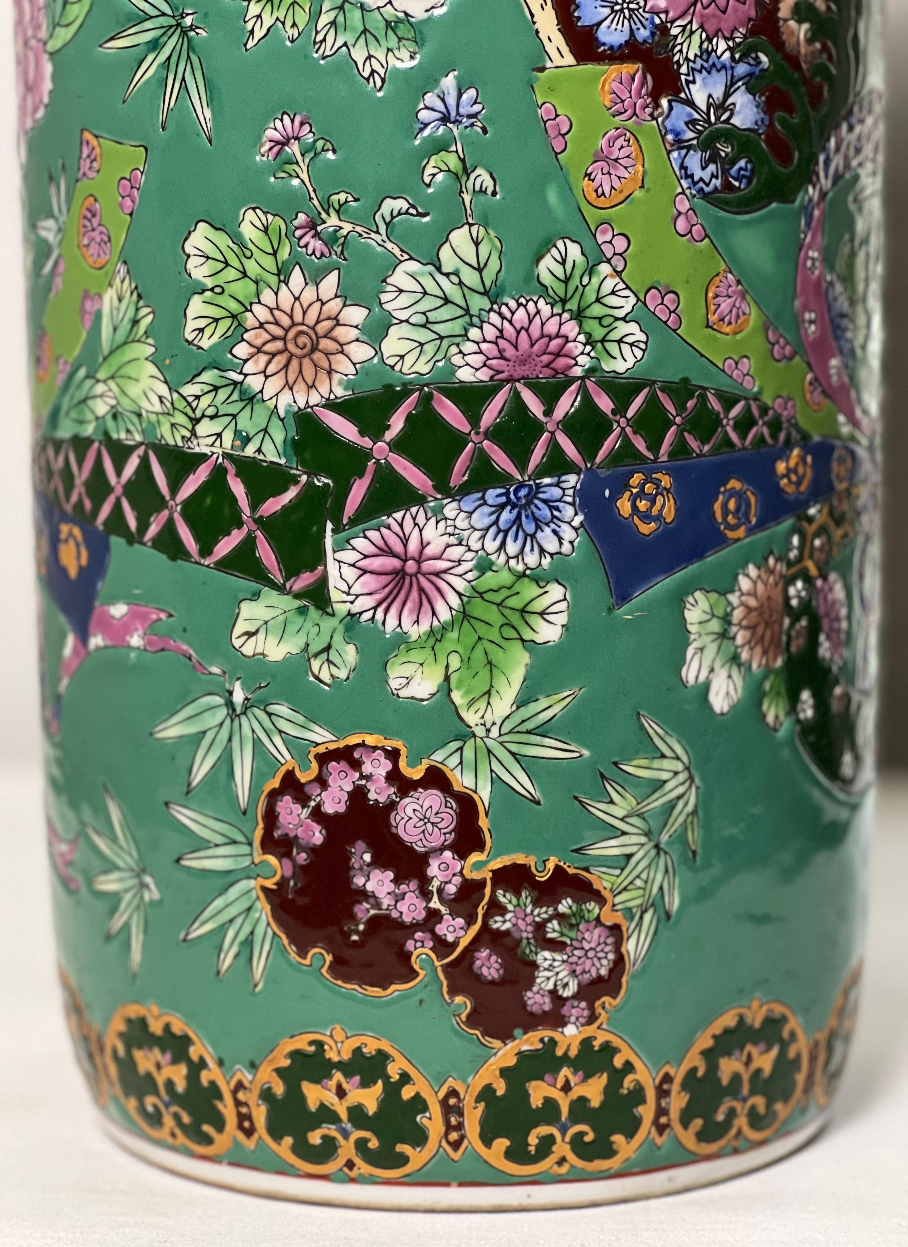 Paragüero o Jarrón Vintage Chino de Porcelana Famille Verte 2