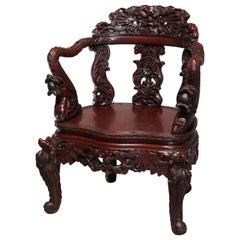 Vintage Chinese Figural Carved Hardwood Armchair with Dragons, 20th Century