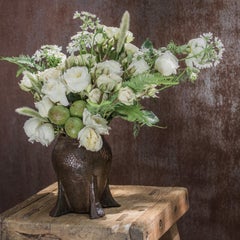 Vintage Chinese Floral Cast Iron Mortar