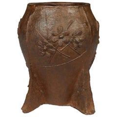 Vintage Chinese Floral Cast Iron Mortar