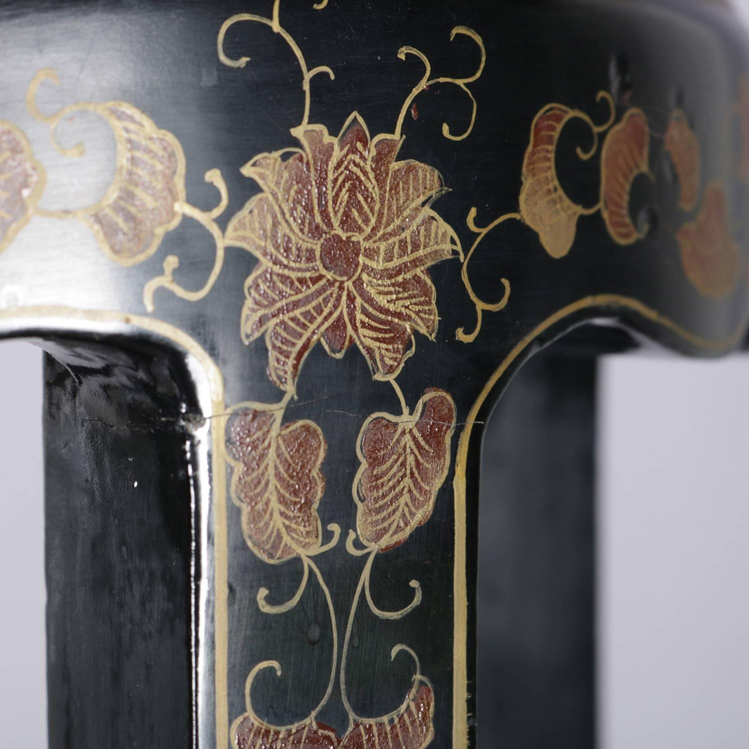 Cloissoné Vintage Chinese Floral Cloisonne and Gilt Lacquered Plant Stand, 20th Century