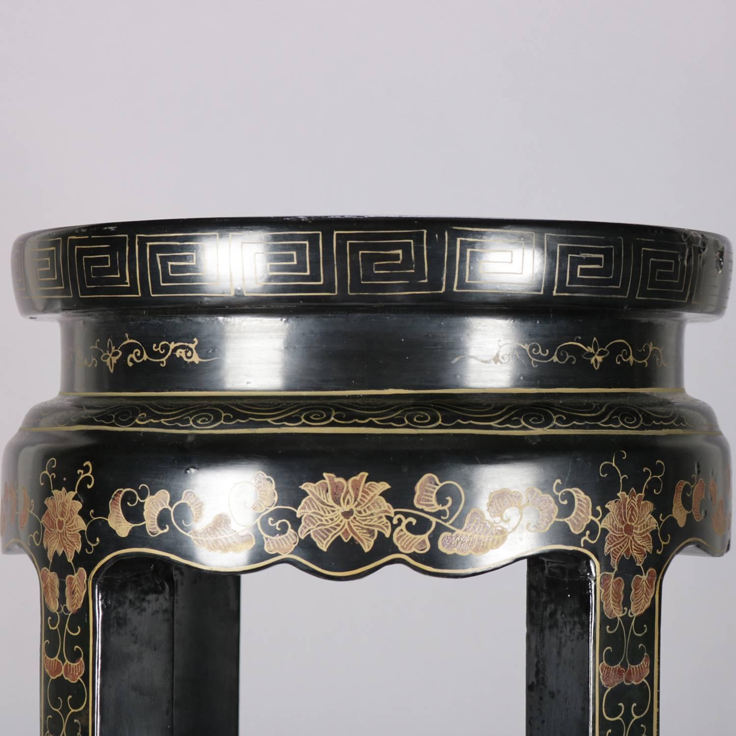 Wood Vintage Chinese Floral Cloisonne and Gilt Lacquered Plant Stand, 20th Century