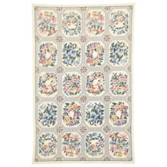 Vintage Chinese Floral Needlepoint Rug with French Country Style