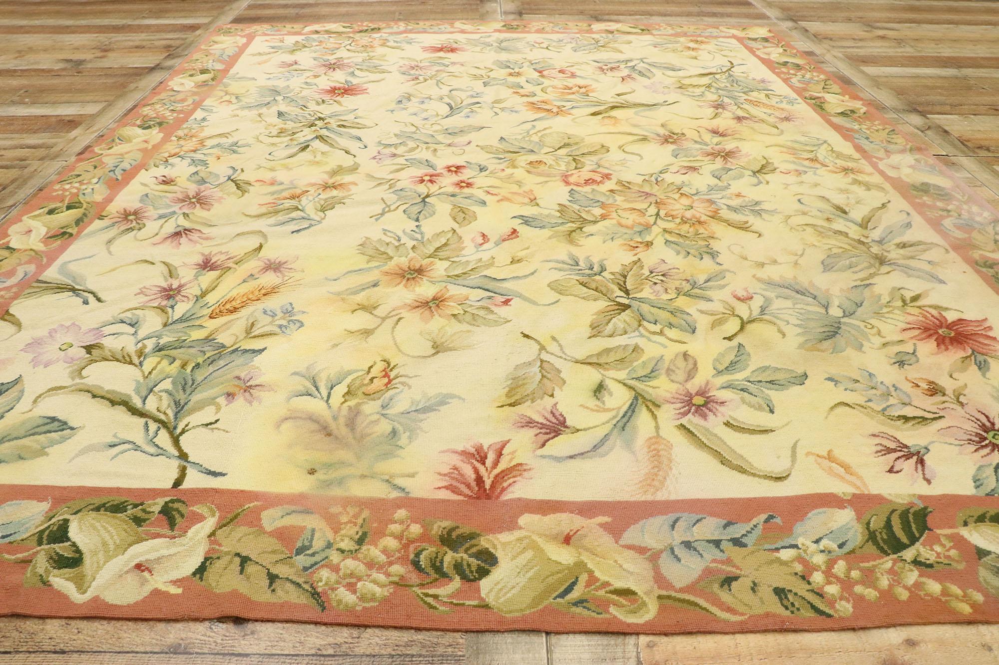 Victorian Vintage Chinese Floral Needlepoint Rug with Garden Conservatory Style For Sale