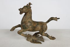 Vintage Chinese Flying Horse of Gansu Statue - Sculpture w/ Traces of Gold Leaf