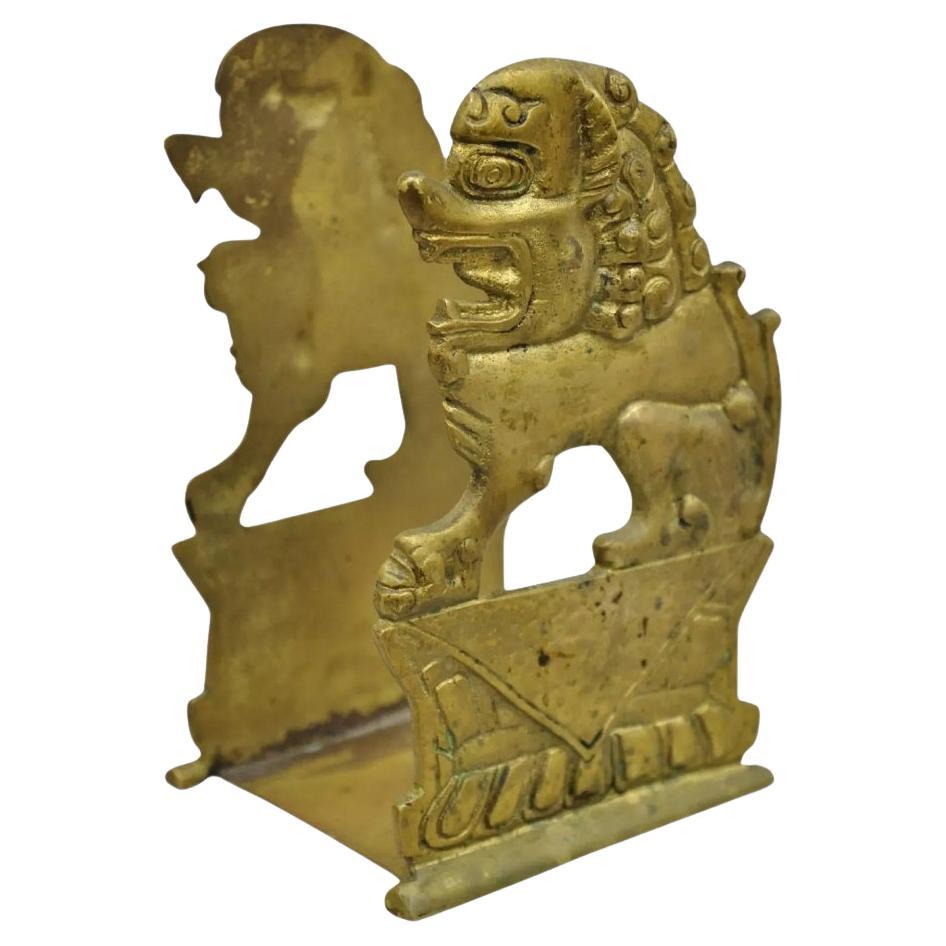 Vintage Chinese Foo Dog Solid Brass Figural Bookend