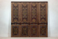 Vintage Chinese Four-Panel Painted Screen in Dark Red Brown Finish