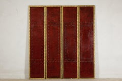 Vintage Chinese Four-Panel Screen in Oxblood Leather with Brass Nailhead Trim