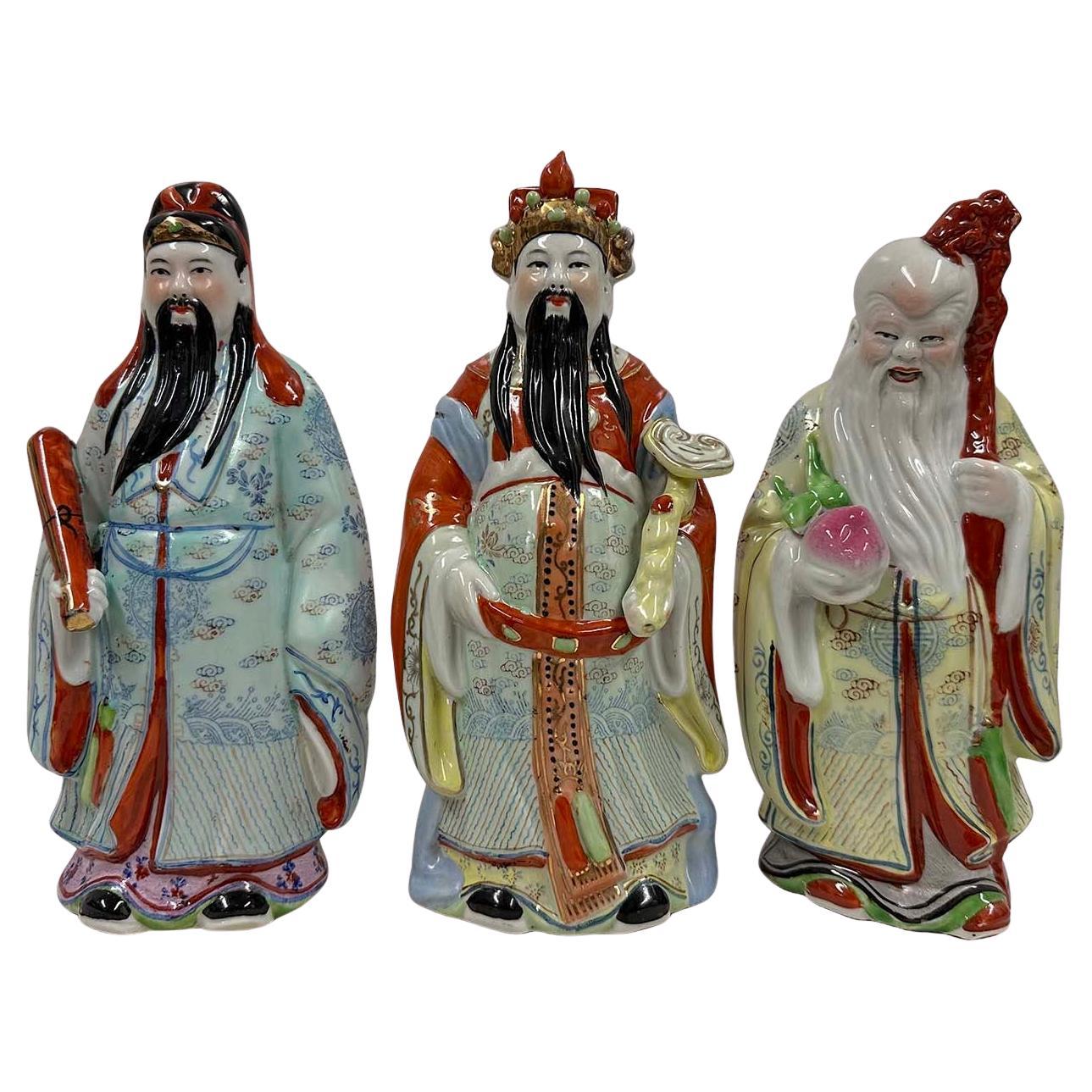 Vintage Chinese Fu Lu Shou Feng Shui Trio Gods Figurines Statues