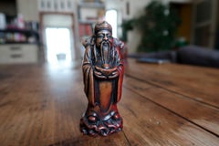 Vintage Chinese Fu Xing God of Fortune Figurine, Sanxing, Red Resin- 2C140