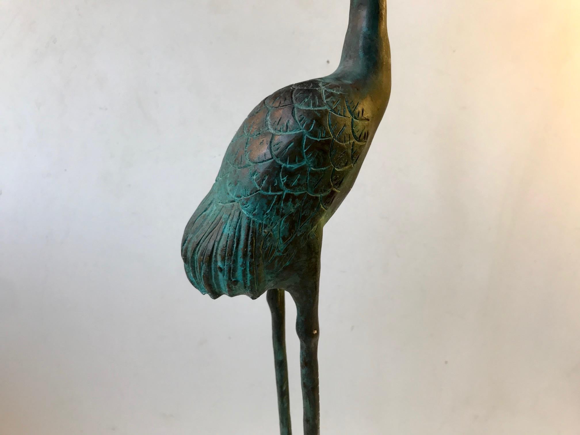 Modern Vintage Chinese Garden Ornament in Bronze Crane on a Turtle
