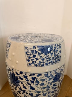 Vintage Chinese Garden Stool, Blue and White Porcelain, Circa 1970s