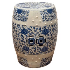Vintage Chinese Garden Stool, Blue and White Porcelain, Circa 1970s