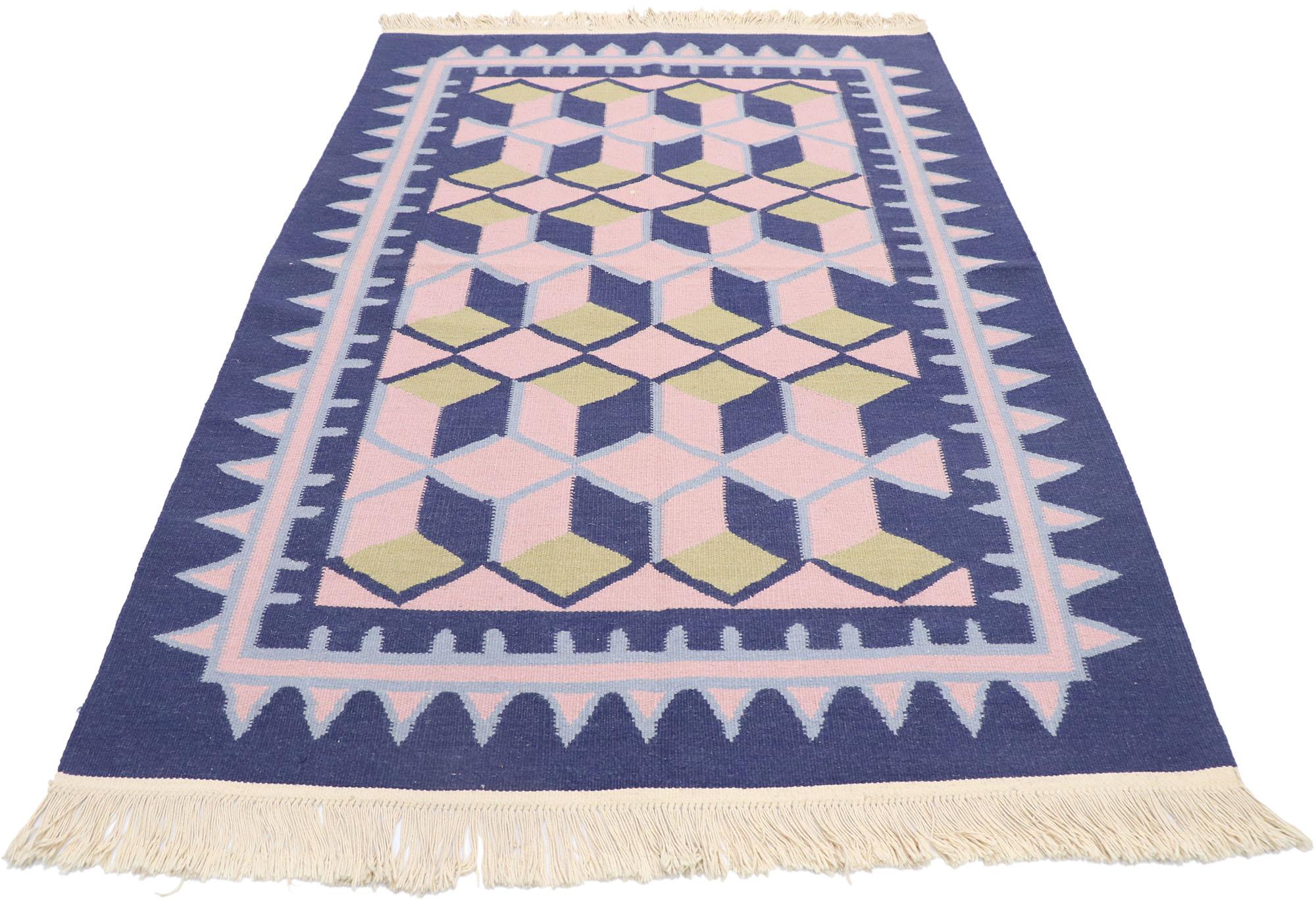 Chinese Export Vintage Chinese Geometric Kilim Rug with Post-Modern Cubist Style