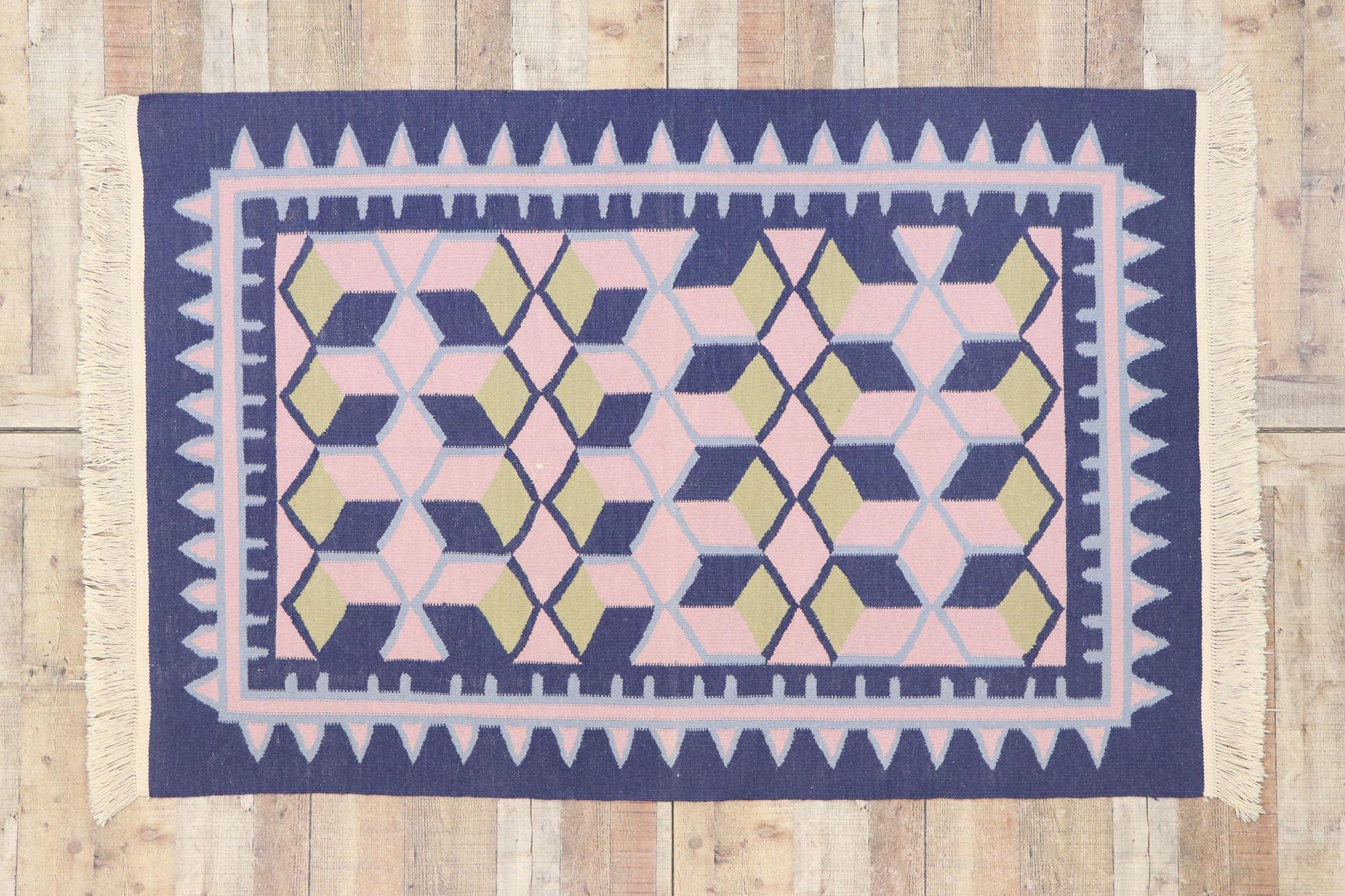 Vintage Chinese Geometric Kilim Rug with Post-Modern Cubist Style 1