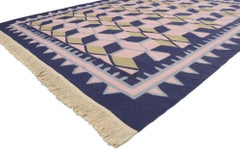 Vintage Chinese Geometric Kilim Rug with Postmodern Cubist Style