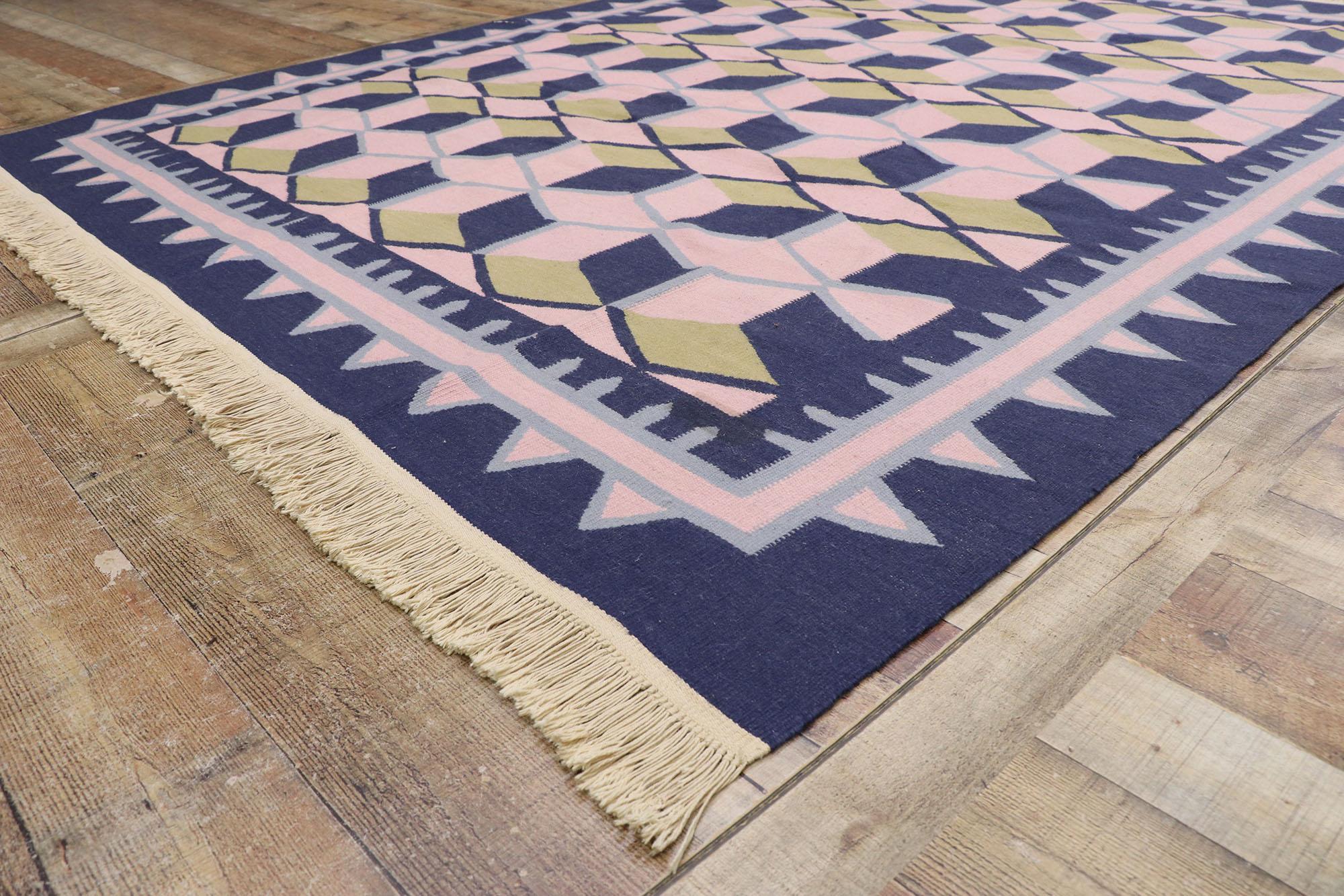 20th Century Vintage Chinese Geometric Kilim Rug with Postmodern Cubist Style For Sale