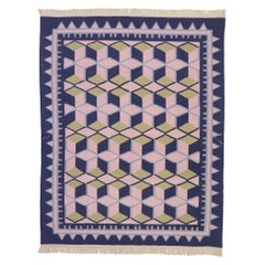 Rug & Kilim geometrico cinese vintage con stile cubista postmoderno