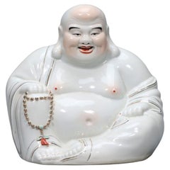 Vintage Chinese Gilded Maitreya Smiling Buddha Statue Marked Zhu Maoji