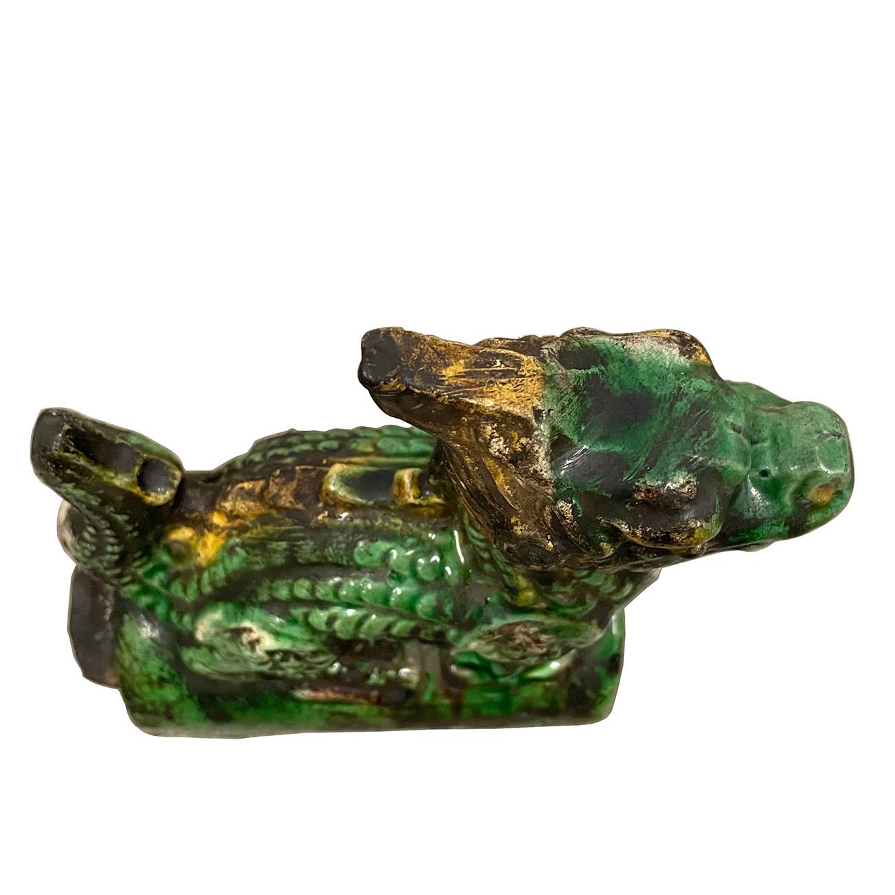 Carved Vintage Chinese Glazed Ceramic Dragon Roof Tile