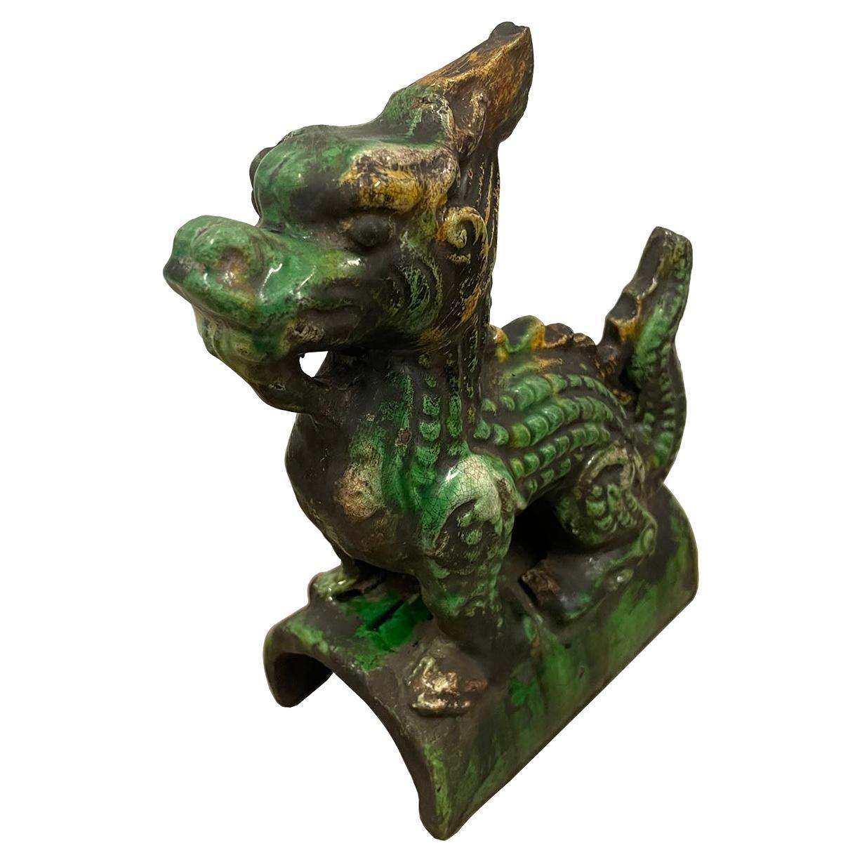 Vieille tuile chinoise en céramique émaillée Dragon pour toit