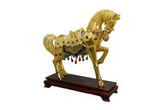 Vintage Chinese Gold Plated Jeweled Tang Horse Sculpture Statue 10"