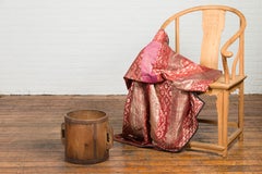 Vintage Chinese Grain Measuring Cup with Metal Braces and Lateral Handles