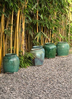 Tarro Vintage Chino de Cerámica Verde Esmaltada para Salsa de Soja