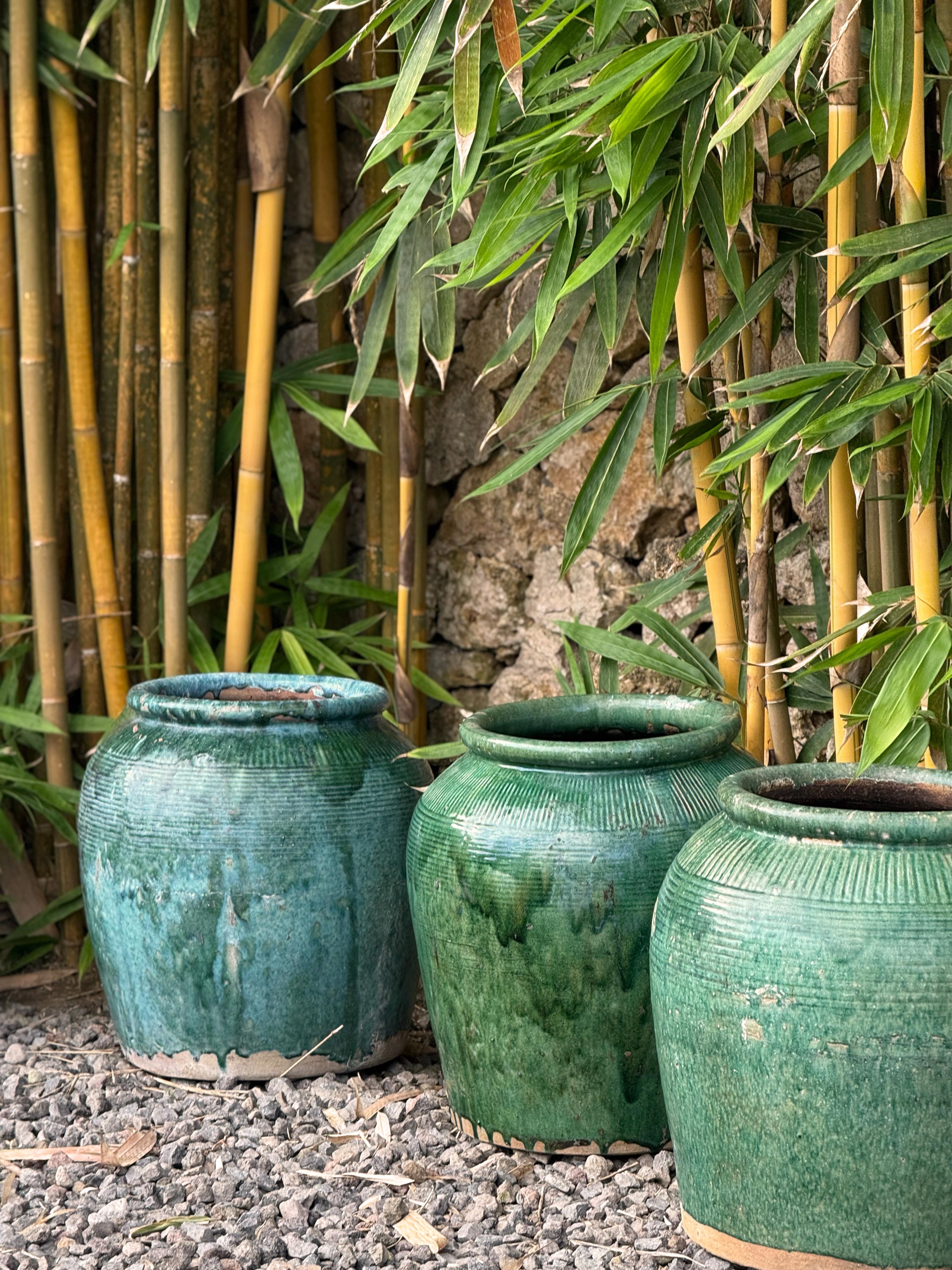 Qing Vasetto di salsa di soia cinese d'epoca in ceramica smaltata verde in vendita