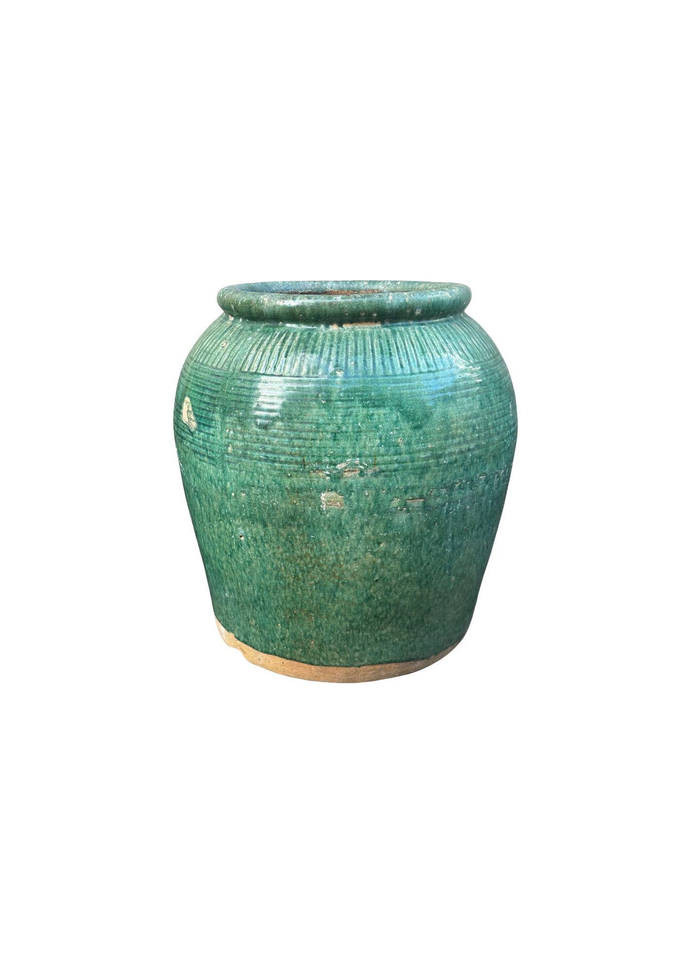 Ceramica Vasetto di salsa di soia cinese d'epoca in ceramica smaltata verde in vendita