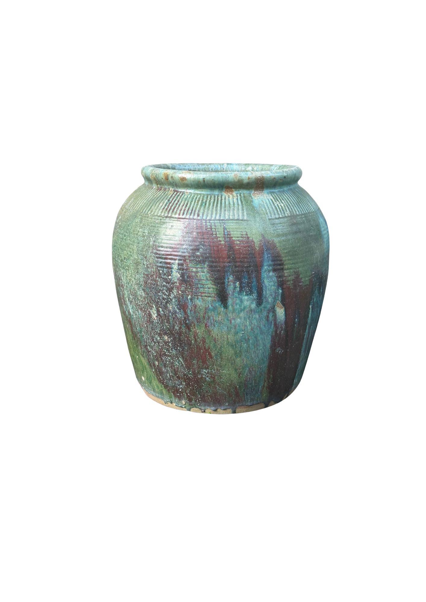 Ceramica Vasetto di salsa di soia cinese d'epoca in ceramica smaltata verde in vendita