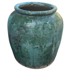 Vasetto di salsa di soia cinese d'epoca in ceramica smaltata verde