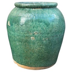 Vintage Chinese Green Glazed Ceramic Soy Sauce Jar