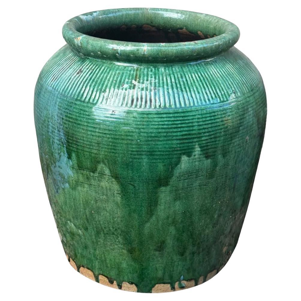 Vintage Chinese Grün glasierte Keramik Soja Sauce Jar