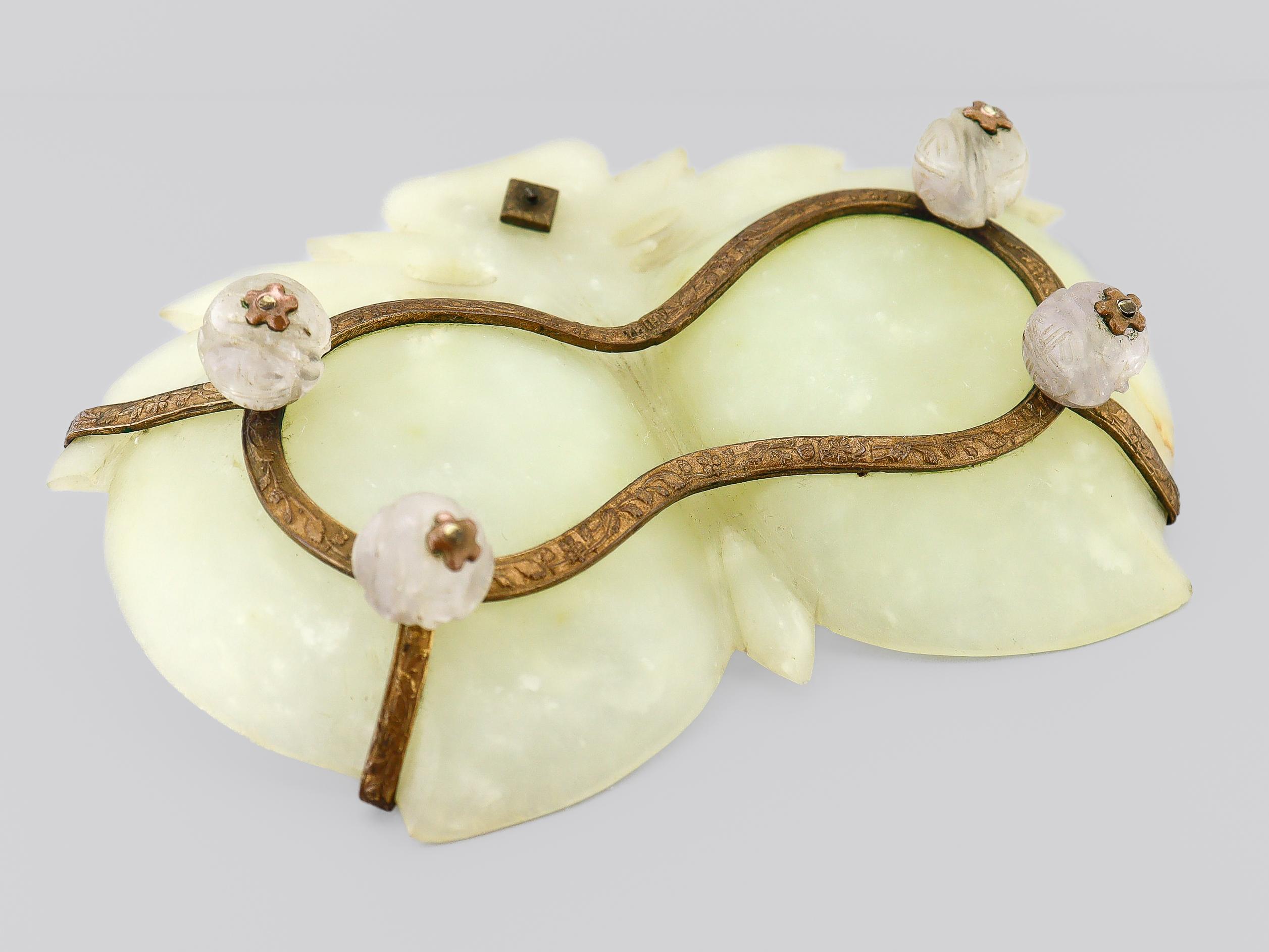 Vintage Chinese Green & Rose Quartz Carved Plum Dish or Vide Poche with Elephant For Sale 7