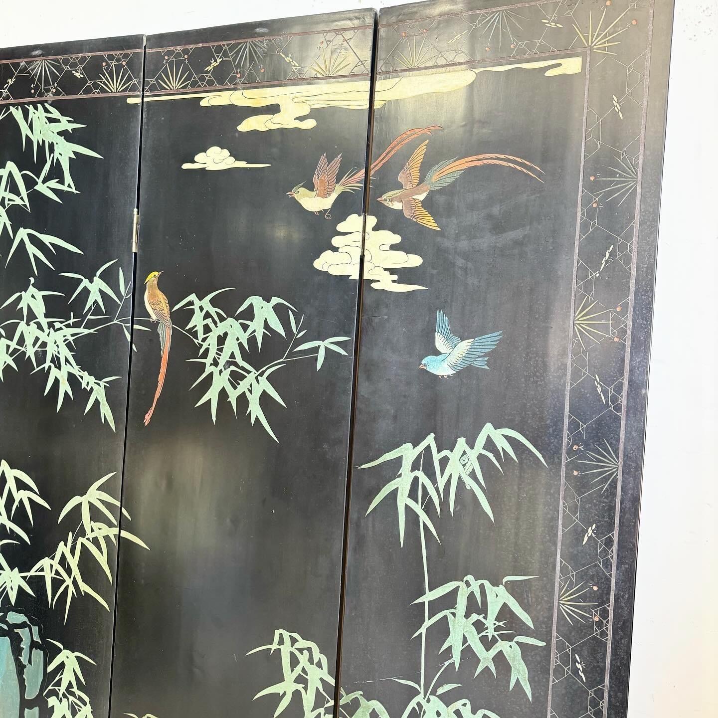 Vintage Chinese Hand Carved and Painted Room Divider/Screen - 4 Panels For Sale 2