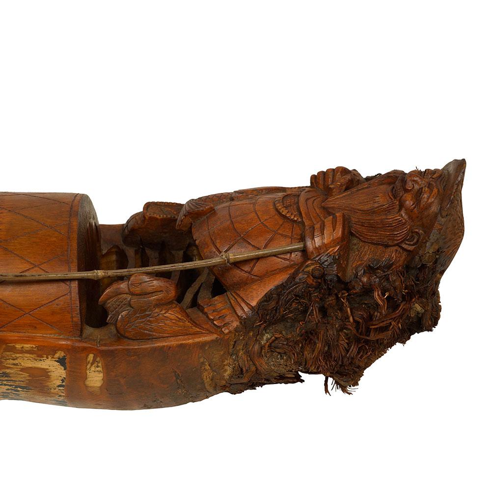 Esportazione cinese Scultura cinese d'epoca in bambù intagliato a mano di un uomo pesce in vendita