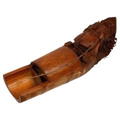 Vintage Chinese Hand Carved Bamboo Fish Man Sculpture