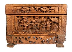 Caja china vintage de madera de alcanfor tallada a mano