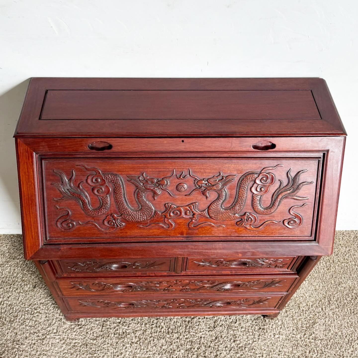 Vintage Chinese Hand Carved Cherry Finished Secretary Desk 2