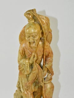 Vintage Chinese Hand Carved Soapstone Fisherman