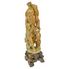 Vintage Chinese Hand Carved Soapstone Fisherman