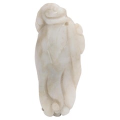 Vintage Chinese Hand Carved White Jade Mythical Creature on Finger Citron