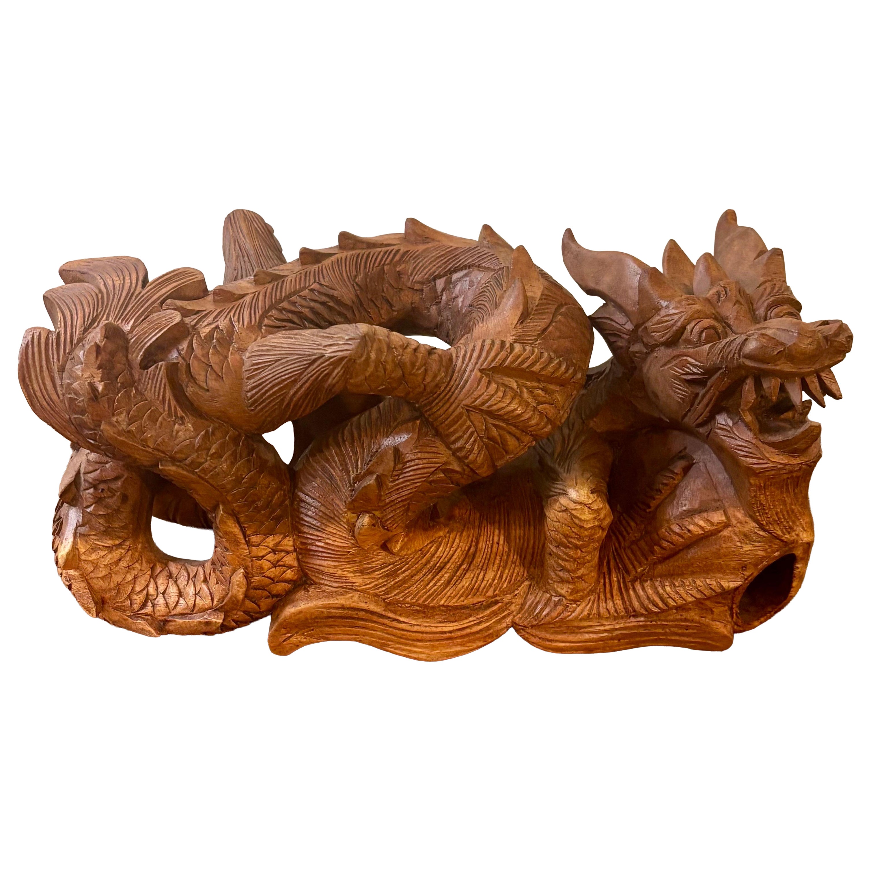 Vintage Chinese Hand-Carved Wooden Dragon Sculpture (Sculpture chinoise en bois)