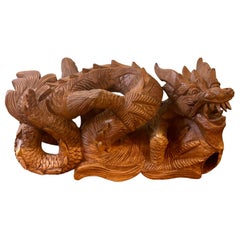 Vintage Chinese Hand-Carved Wooden Dragon Sculpture