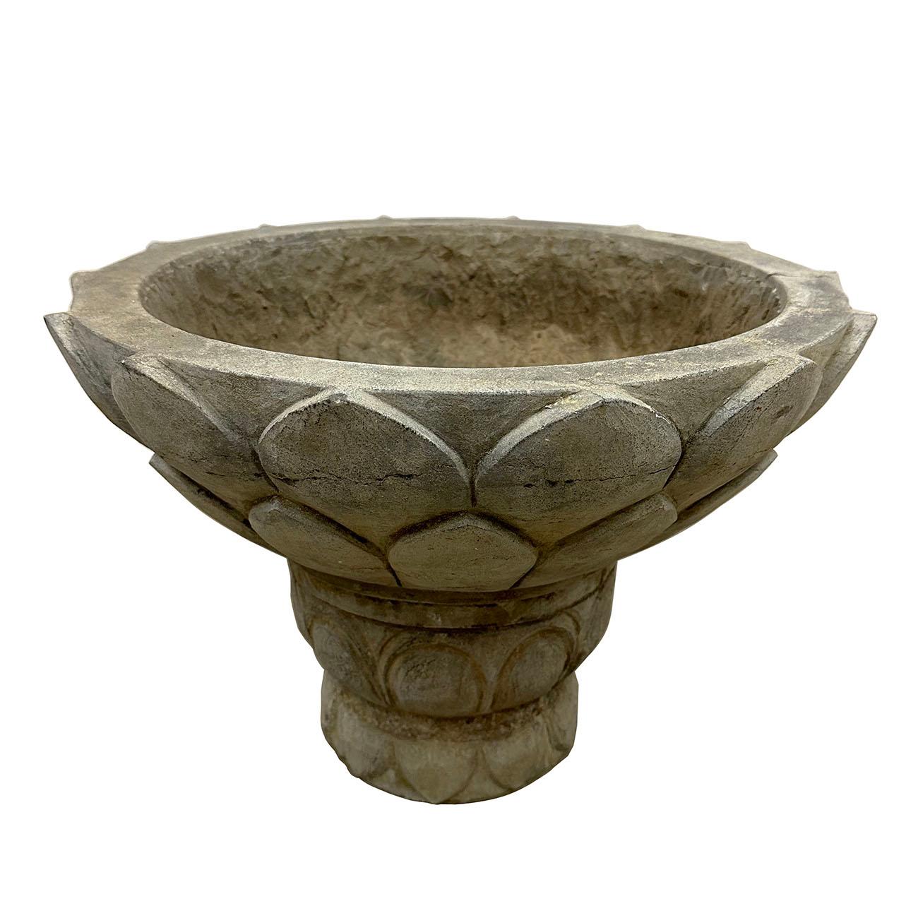 Chinese Export Vintage Chinese Hand Chiseled Stone Planter For Sale