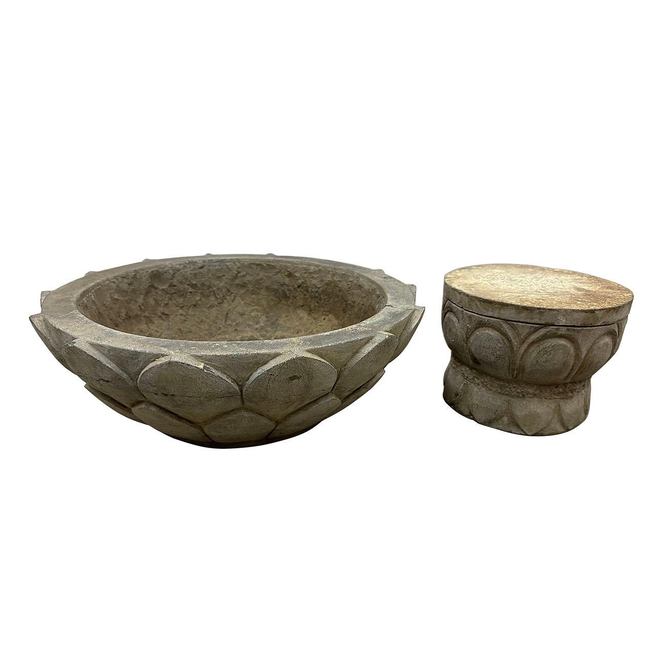 20th Century Vintage Chinese Hand Chiseled Stone Planter For Sale